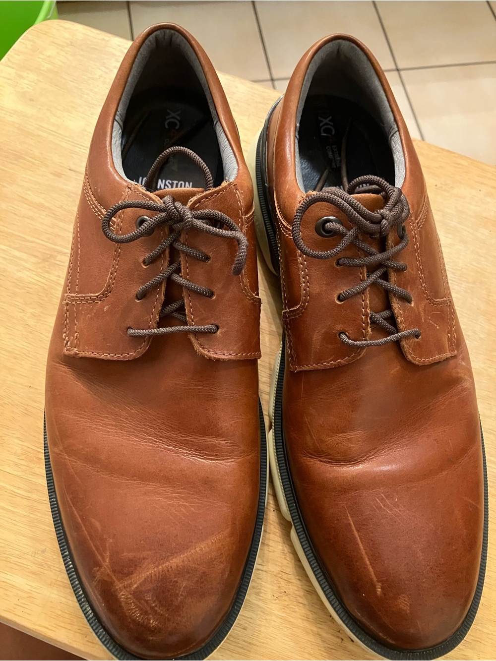 Men's Johnson & Murphy Casual Tan Leather Oxford Derby Shoes - Lace-Up Size 9M - Picture 2 of 9